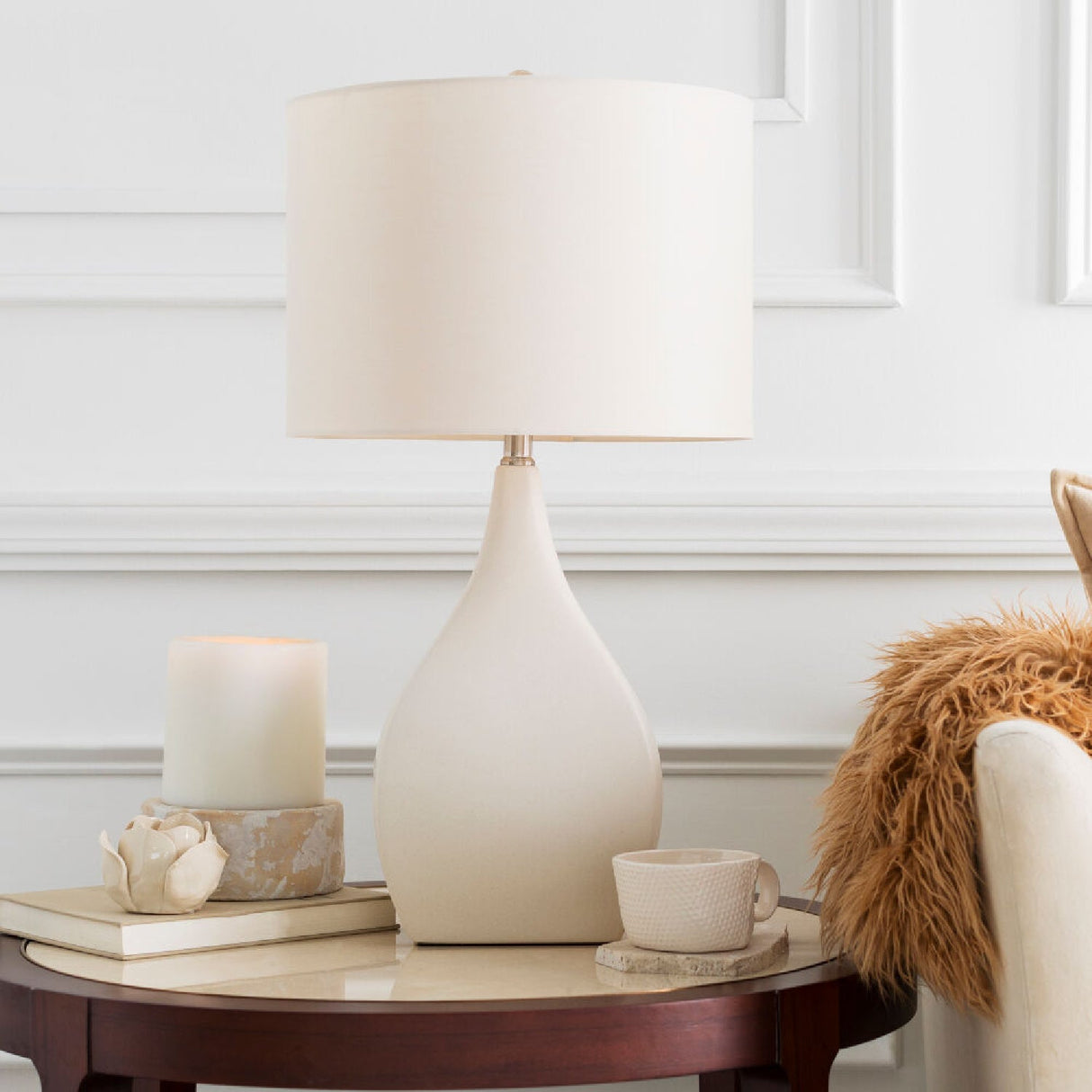 Modern European furniture - Cream Ceramic Table Lamp - www.oroa.com
