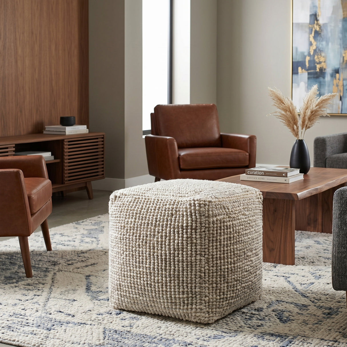 Modern European furniture - Gray Woven Cube Outdoor Pouf - www.oroa.com