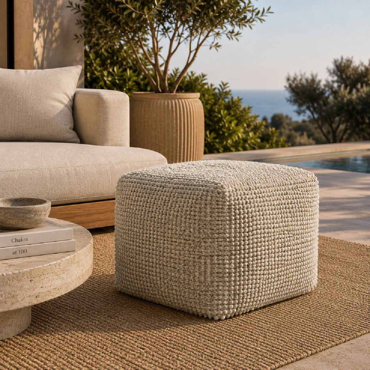 Modern European furniture - Gray Woven Cube Outdoor Pouf - www.oroa.com