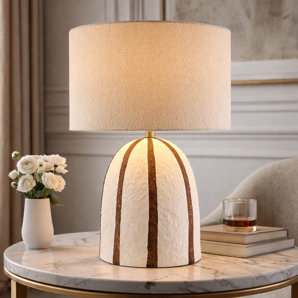 Modern European furniture - Vertical Lined Ceramic Table Lamp - www.oroa.com