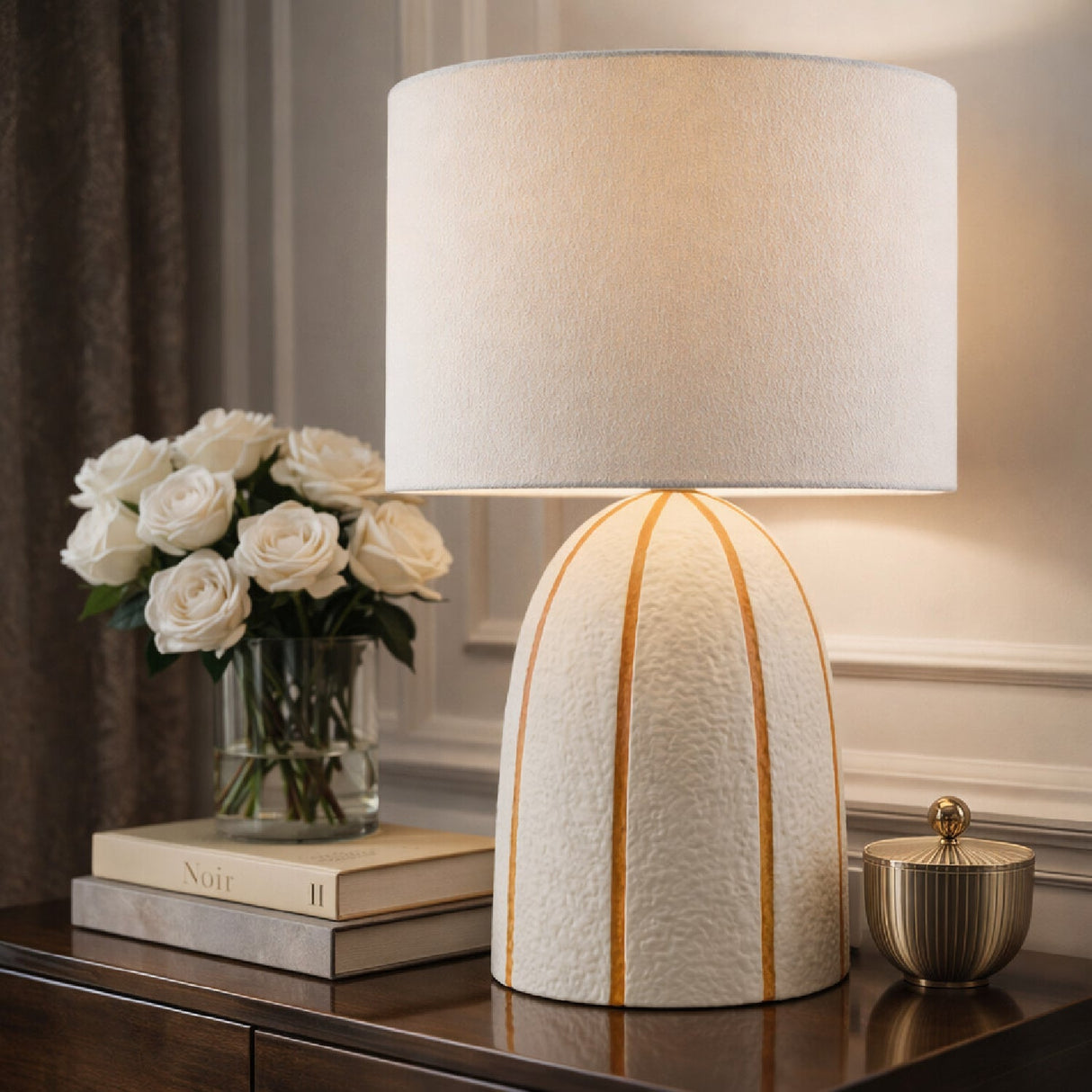 Modern European furniture - Vertical Lined Ceramic Table Lamp - www.oroa.com
