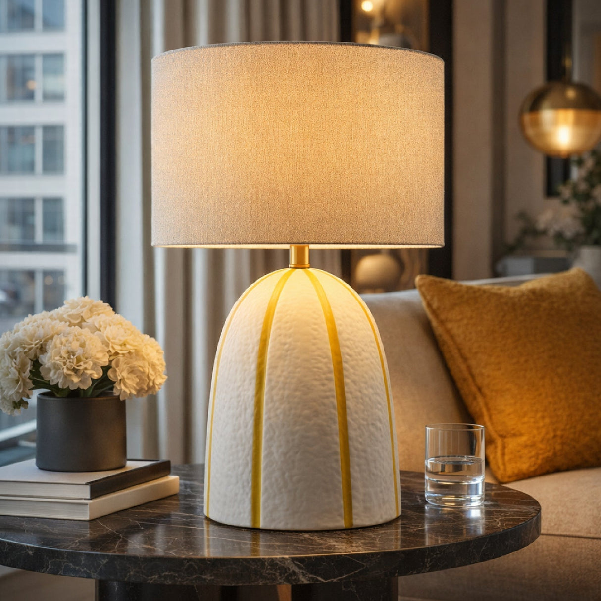 Modern European furniture - Vertical Lined Ceramic Table Lamp - www.oroa.com