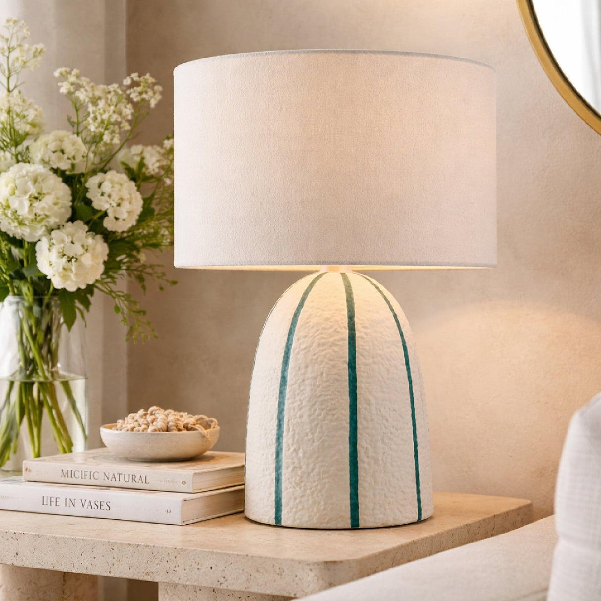 Modern European furniture - Vertical Lined Ceramic Table Lamp - www.oroa.com