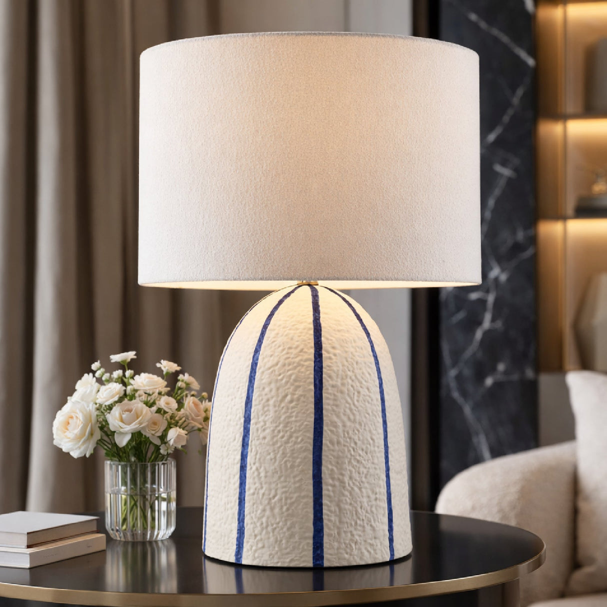 Modern European furniture - Vertical Lined Ceramic Table Lamp - www.oroa.com