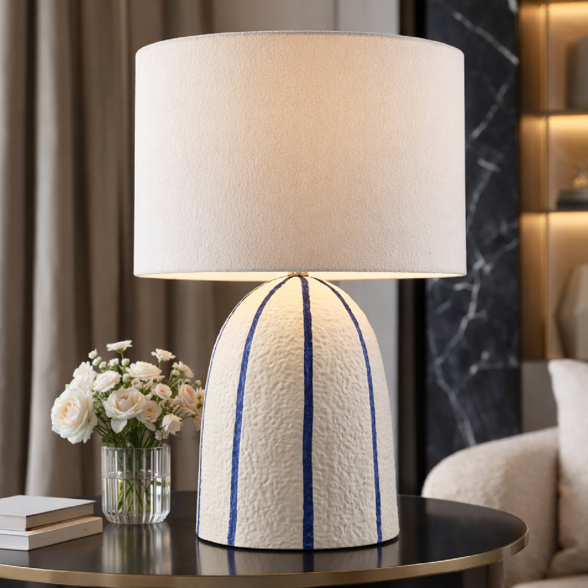 Modern European furniture - Vertical Lined Ceramic Table Lamp - www.oroa.com