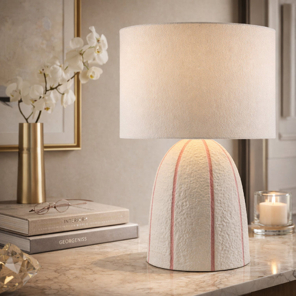 Modern European furniture - Vertical Lined Ceramic Table Lamp - www.oroa.com