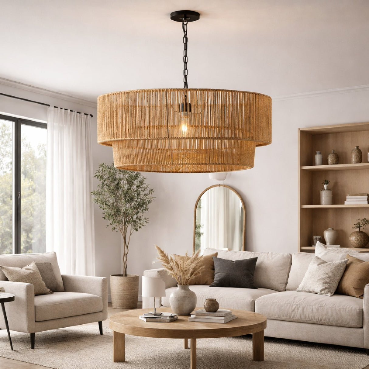 Modern European furniture - Paper Rope 2-Tier Pendant Lamp - www.oroa.com
