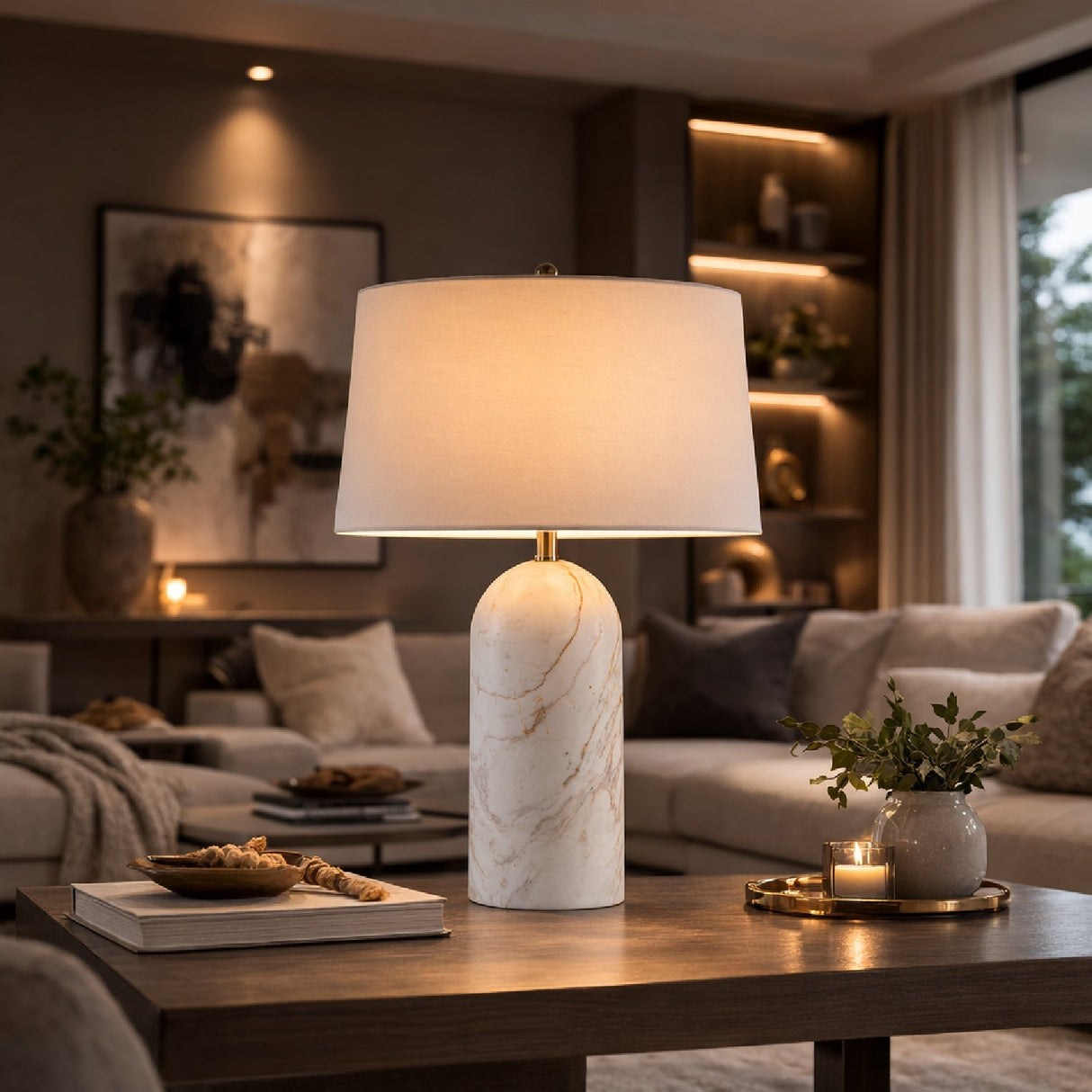 Modern European furniture - Cream Linen Marble Table Lamp - www.oroa.com