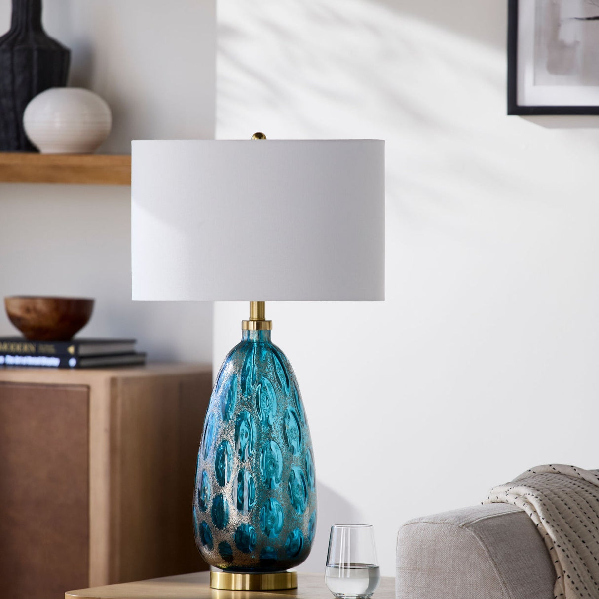 Modern European furniture - Hand-painted Blue Glass Table Lamp - www.oroa.com