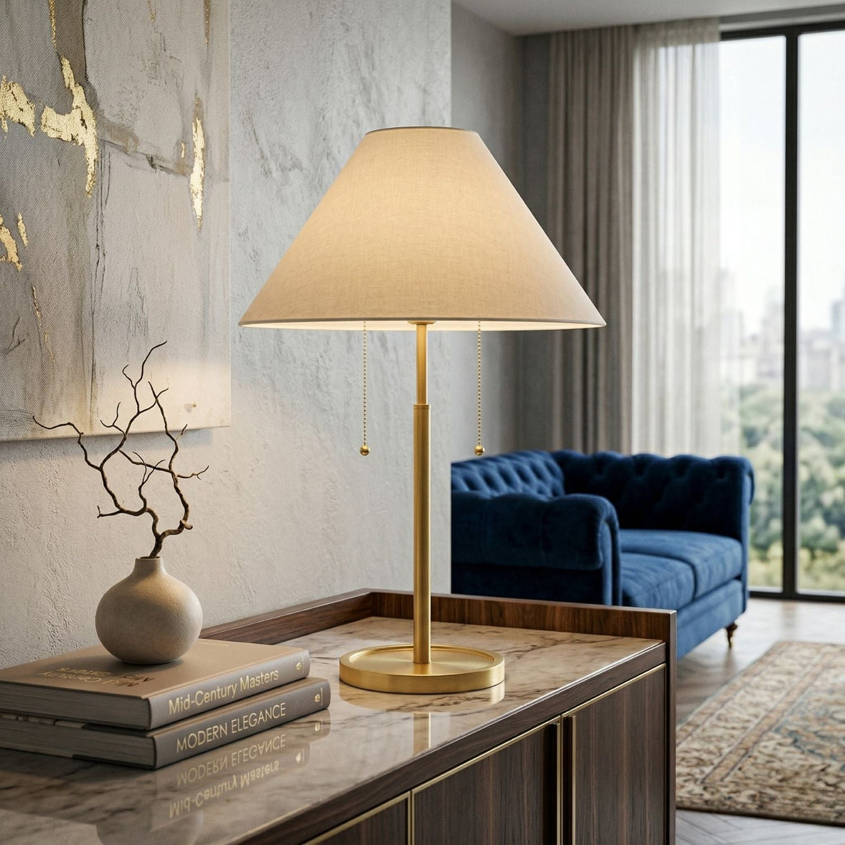 Modern European furniture - White Linen Gold Table Lamp - www.oroa.com