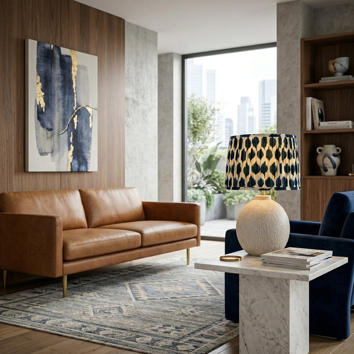 Modern European furniture - Blue Patterned Fabric Table Lamp - www.oroa.com