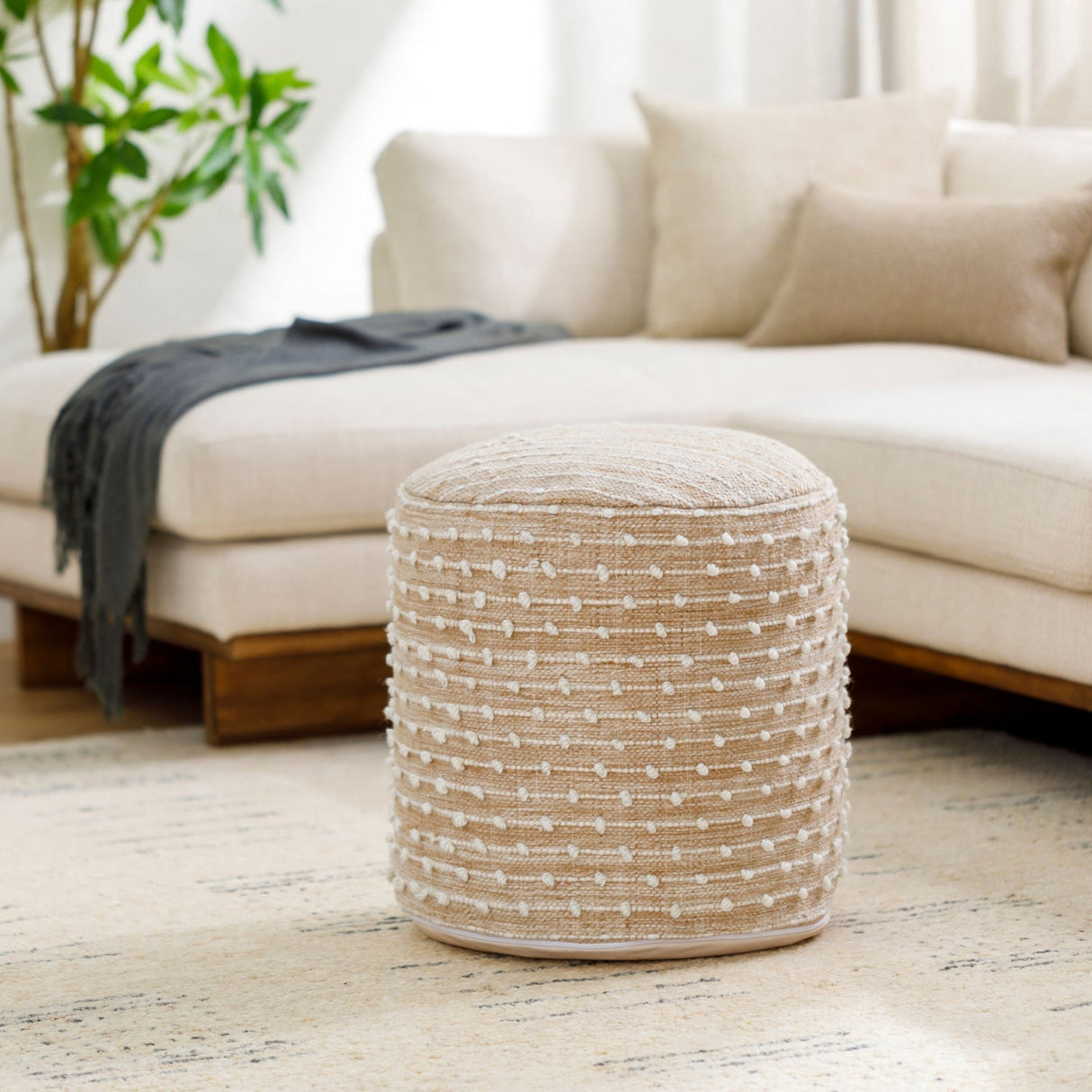 Modern European furniture - Beaded Beige Outdoor Pouf - www.oroa.com