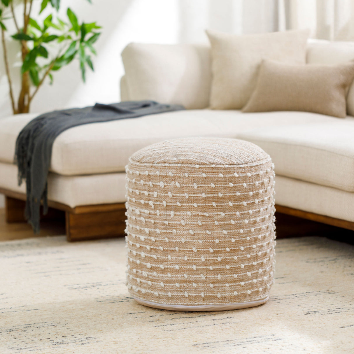 Beaded Beige Outdoor Pouf | Oroa.com