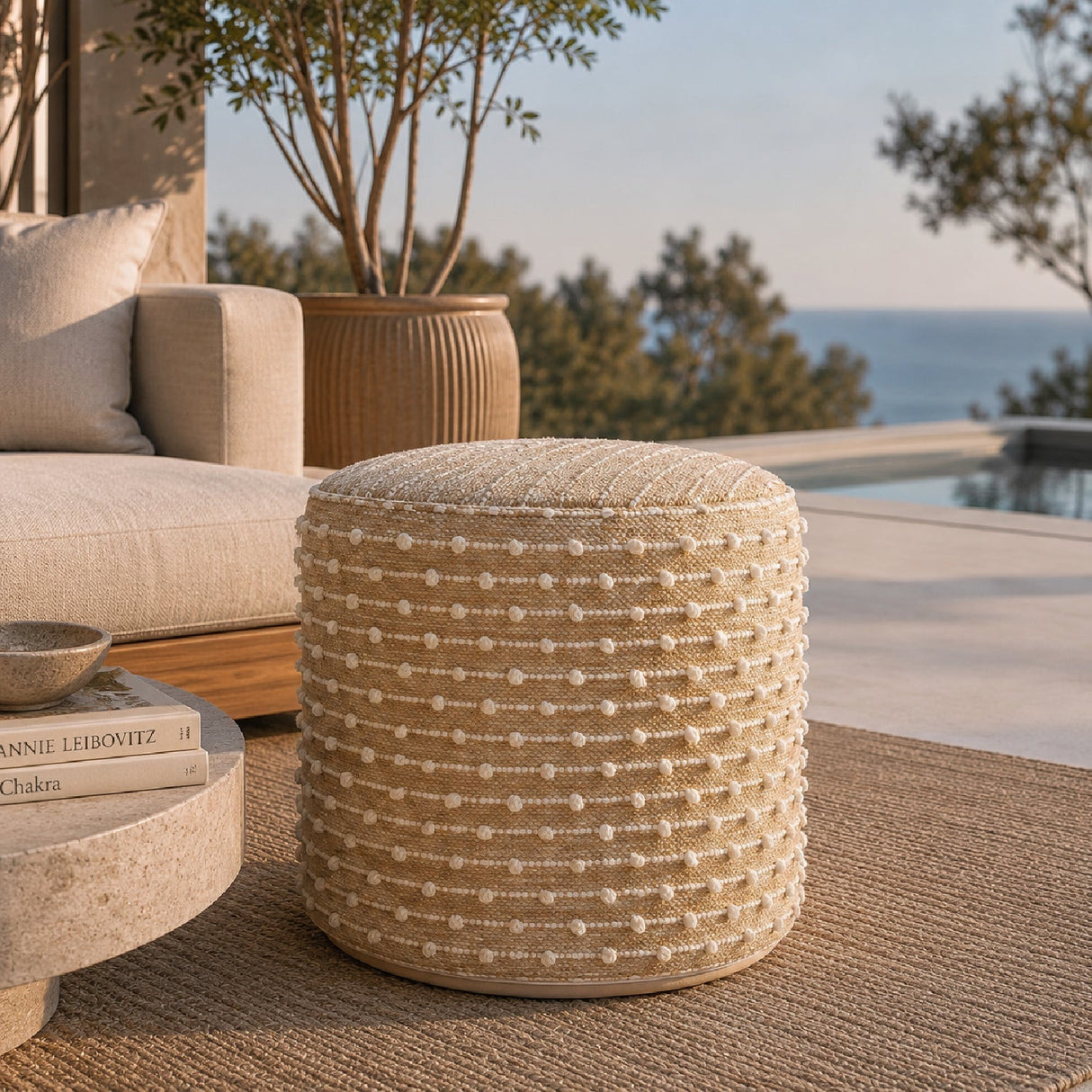 Modern European furniture - Beaded Beige Outdoor Pouf - www.oroa.com