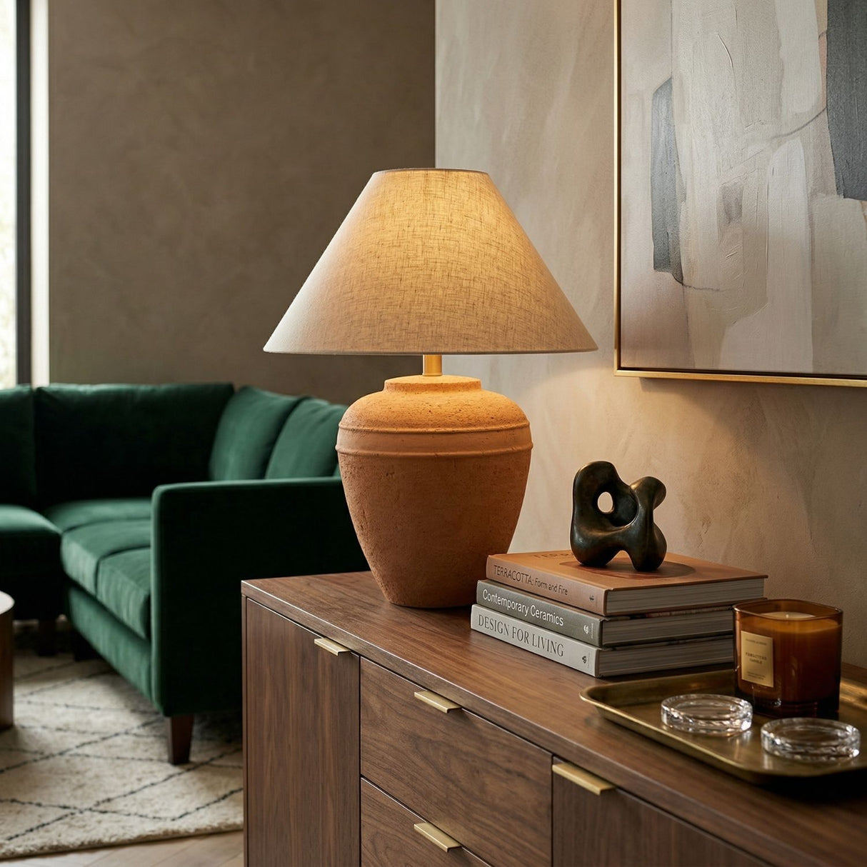 Modern European furniture - Glazed Brown Ceramic Table Lamp - www.oroa.com