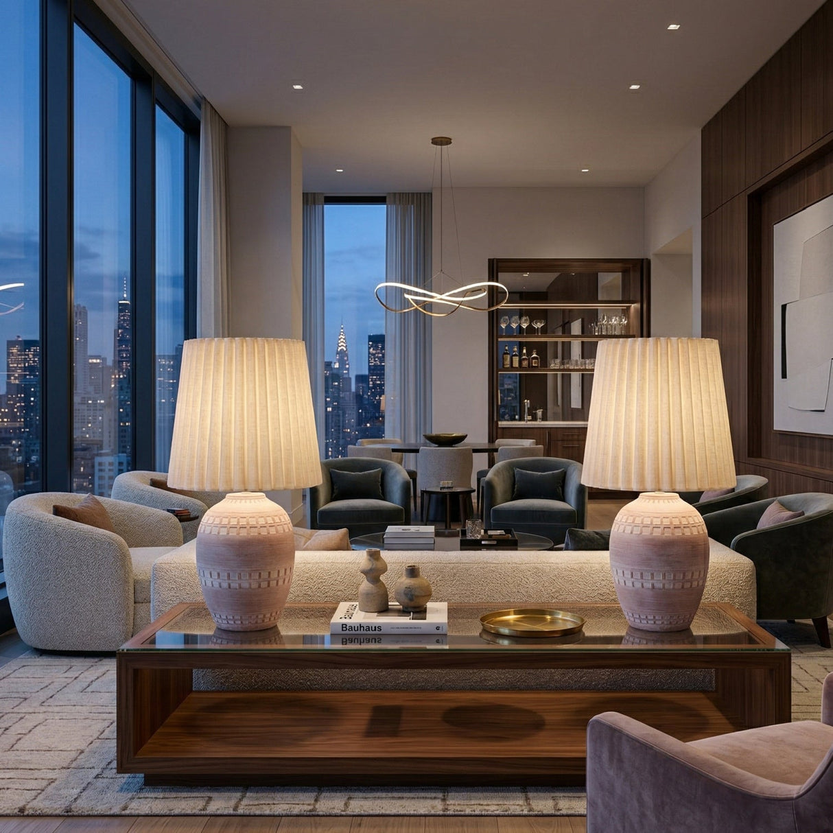 Modern European furniture - Ceramic Fluted Linen Table Lamps (2) - www.oroa.com