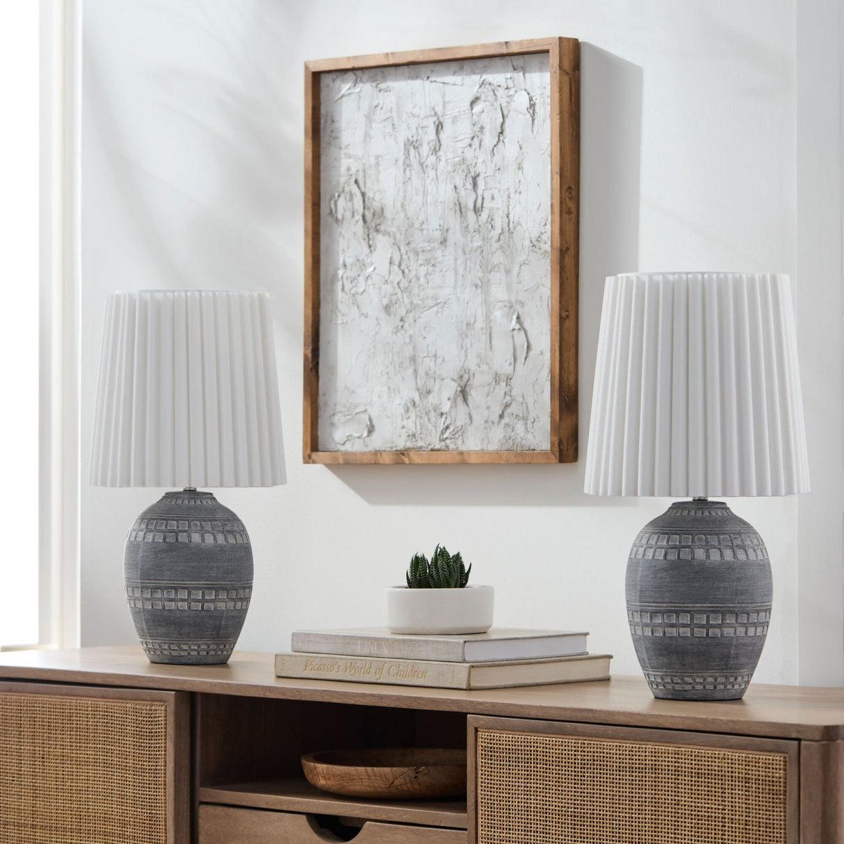 Modern European furniture - Ceramic Fluted Linen Table Lamps (2) - www.oroa.com