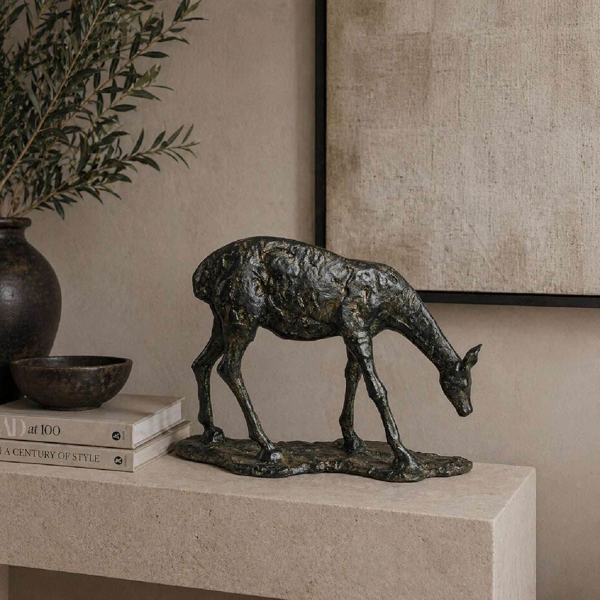 Modern European furniture - Antiqued Iron Deer Sculpture - www.oroa.com
