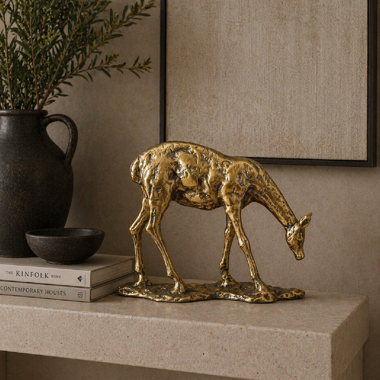 Modern European furniture - Antiqued Iron Deer Sculpture - www.oroa.com