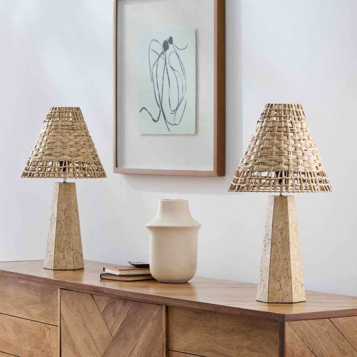 Modern European furniture - Braided Rattan Travertine Table Lamp - www.oroa.com