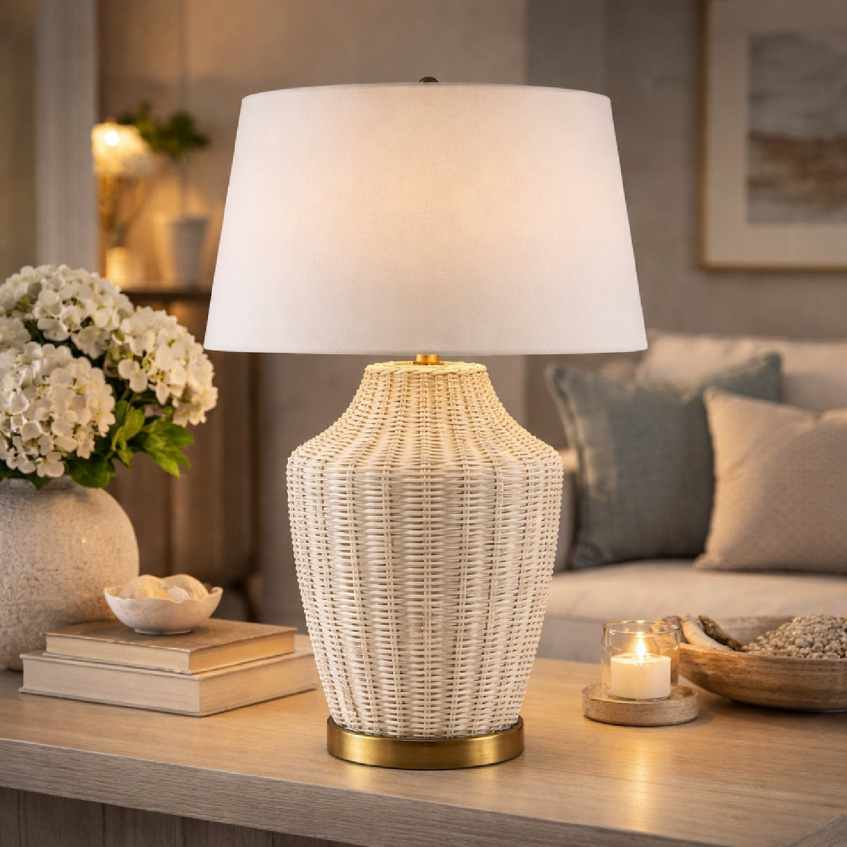 Modern European furniture - White Rattan Accent Table Lamp - www.oroa.com