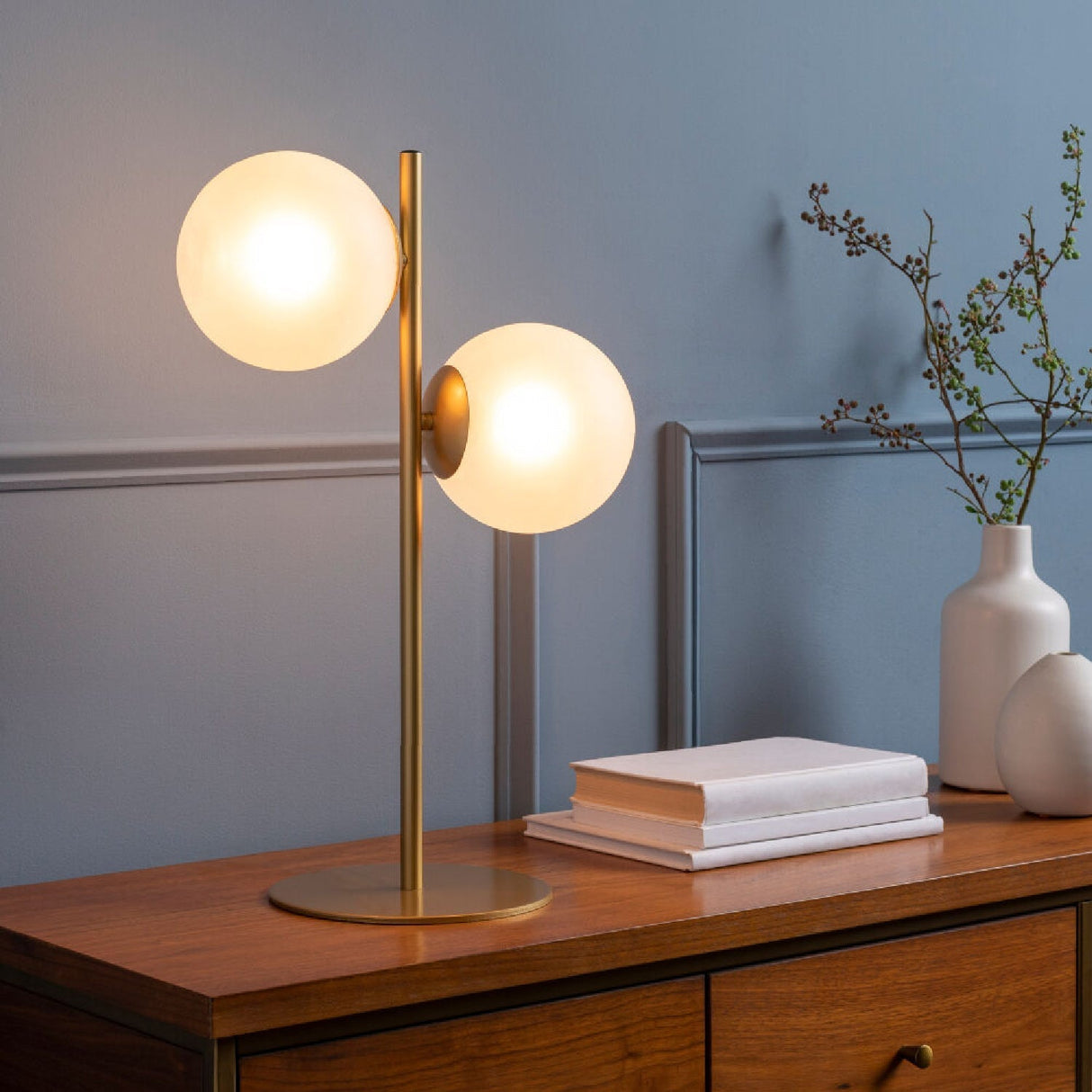 Modern European furniture - Dual White Glass Table Lamp - www.oroa.com
