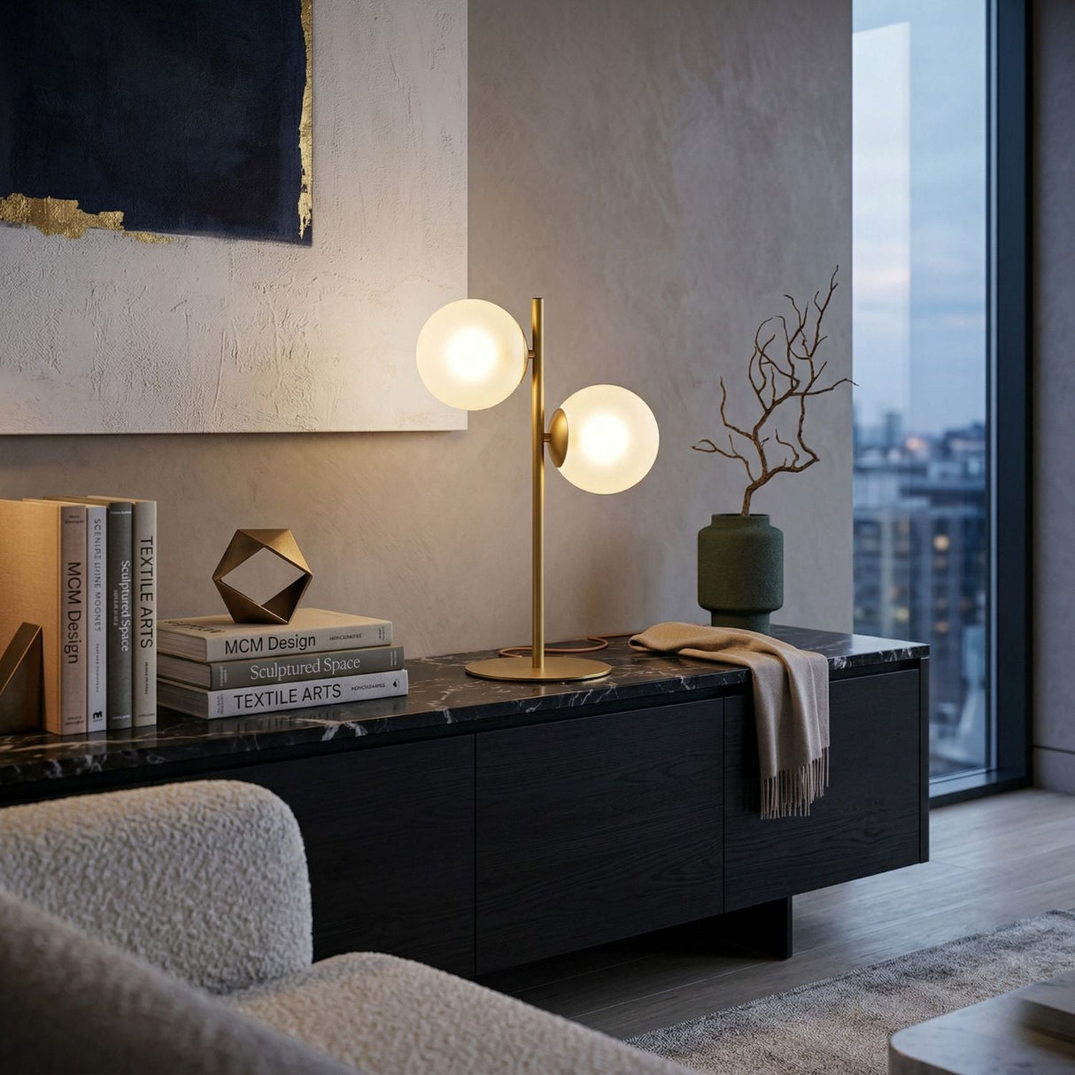 Modern European furniture - Dual White Glass Table Lamp - www.oroa.com