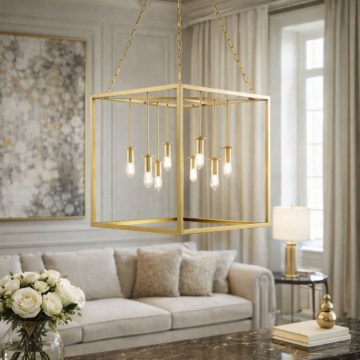 Modern European furniture - Gold-Framed 7-Light Pendant Lamp - www.oroa.com
