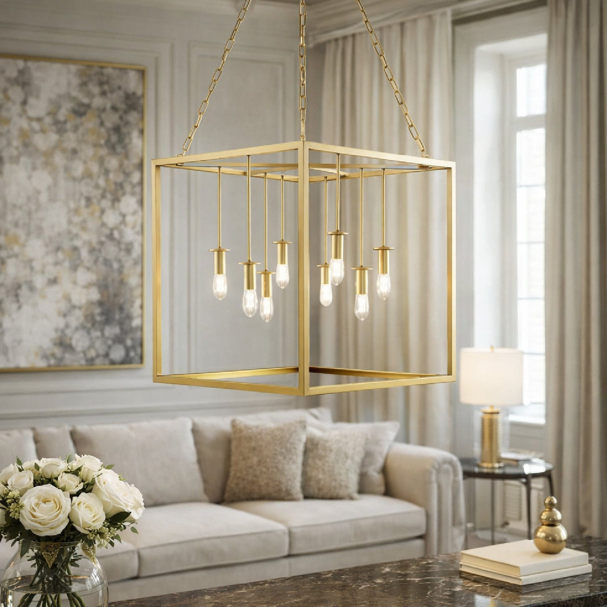 Modern European furniture - Gold-Framed 7-Light Pendant Lamp - www.oroa.com
