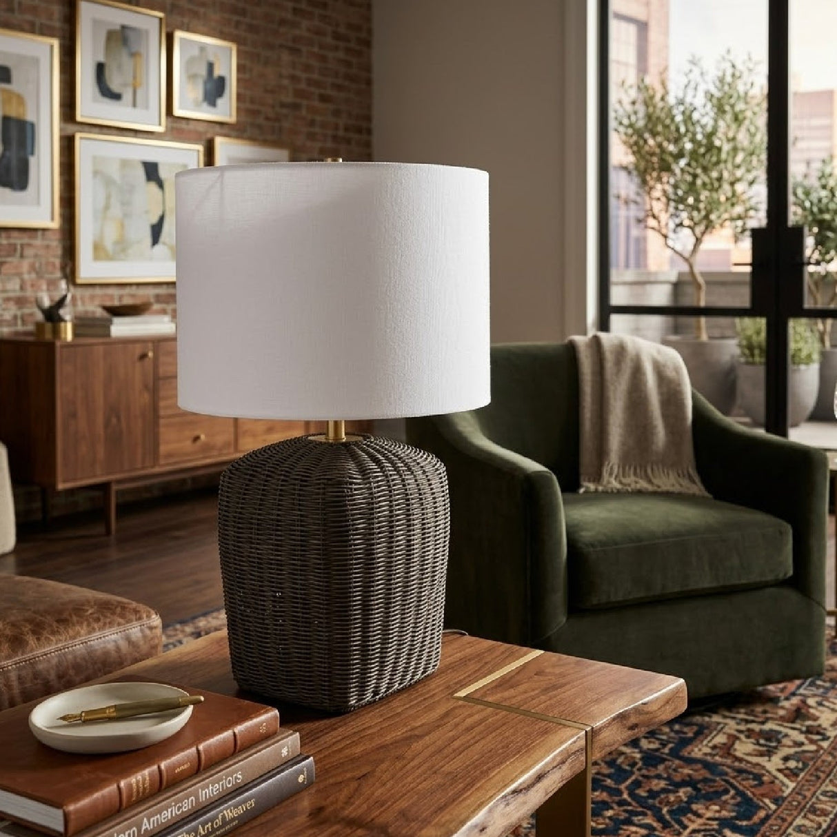 Modern European furniture - Rattan Base Linen Table Lamp - www.oroa.com