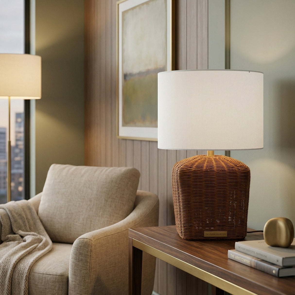 Modern European furniture - Rattan Base Linen Table Lamp - www.oroa.com