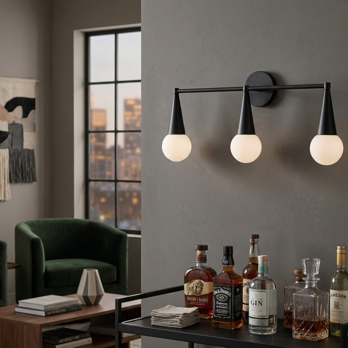 Modern European furniture - Conical Black 3-Light Wall Lamp - www.oroa.com