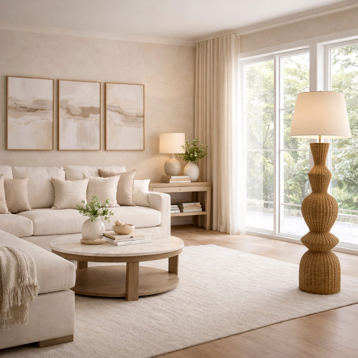 Modern European furniture - Geometrical Rattan Layer Floor Lamp - www.oroa.com