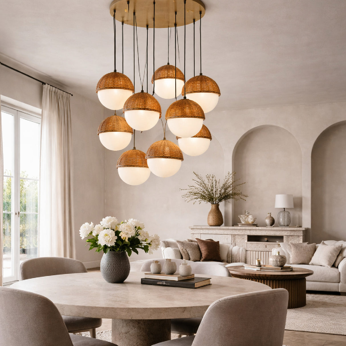 Modern European furniture - White Glass Sphere 9-Light Chandelier - www.oroa.com