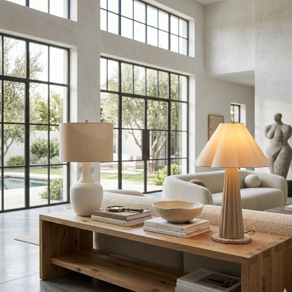 Modern European furniture - Scalloped White Cotton Table Lamp - www.oroa.com