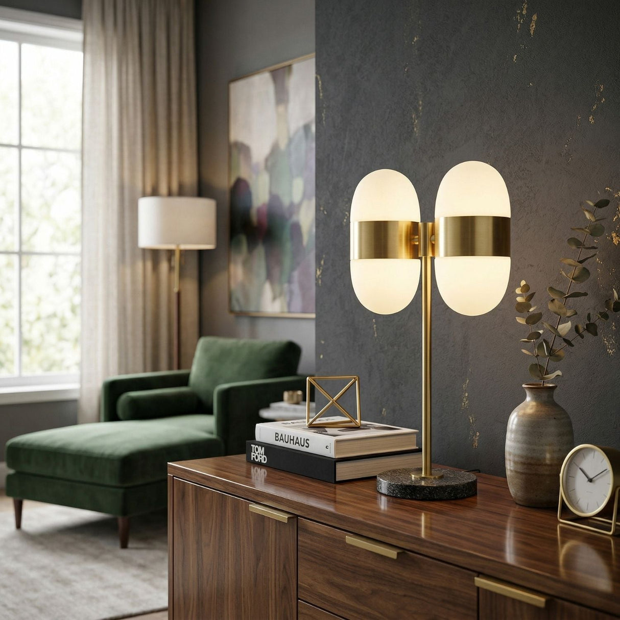 Modern European furniture - Dual White Glass Table Lamp - www.oroa.com