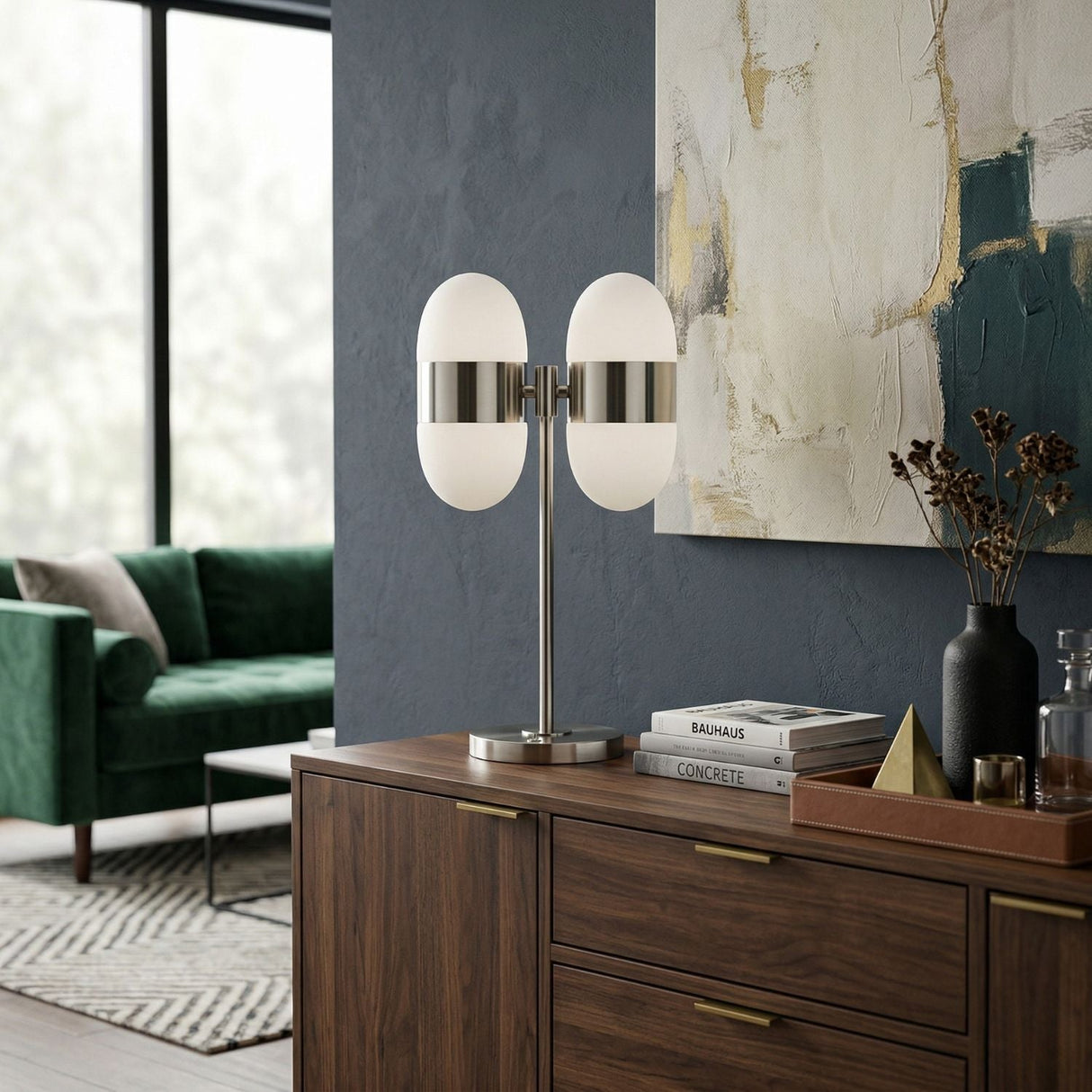 Modern European furniture - Dual White Glass Table Lamp - www.oroa.com