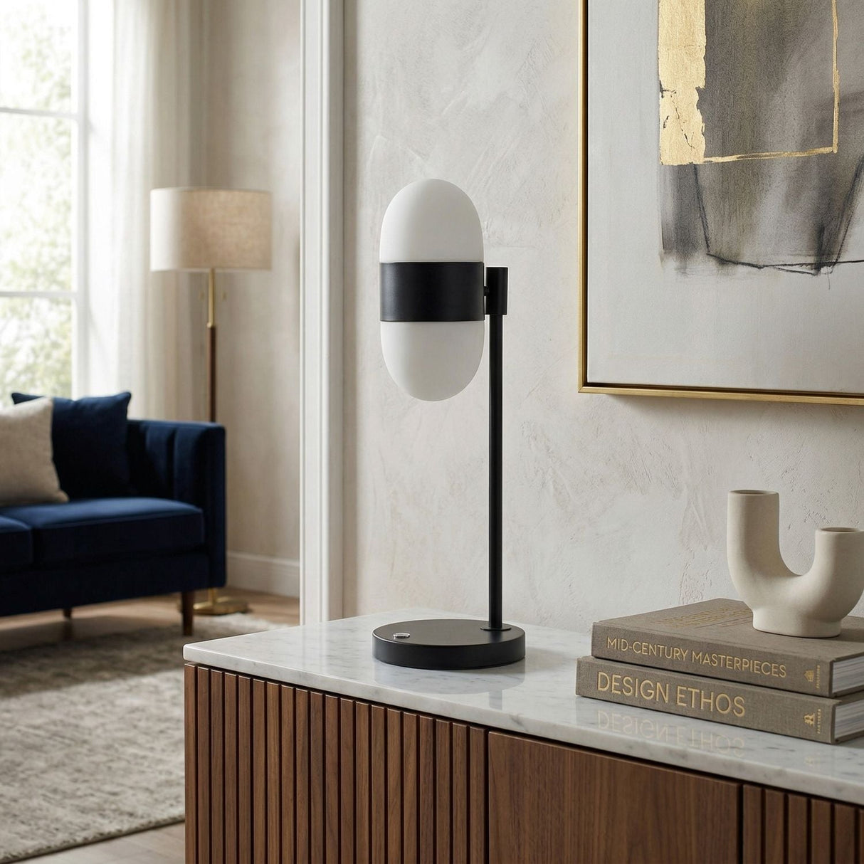 Modern European furniture - Metal Framed Glass Table Lamp - www.oroa.com