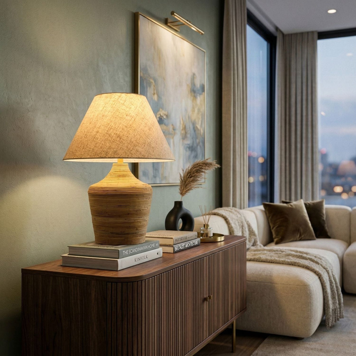 Modern European furniture - Natural Rattan Cane Table Lamp - www.oroa.com