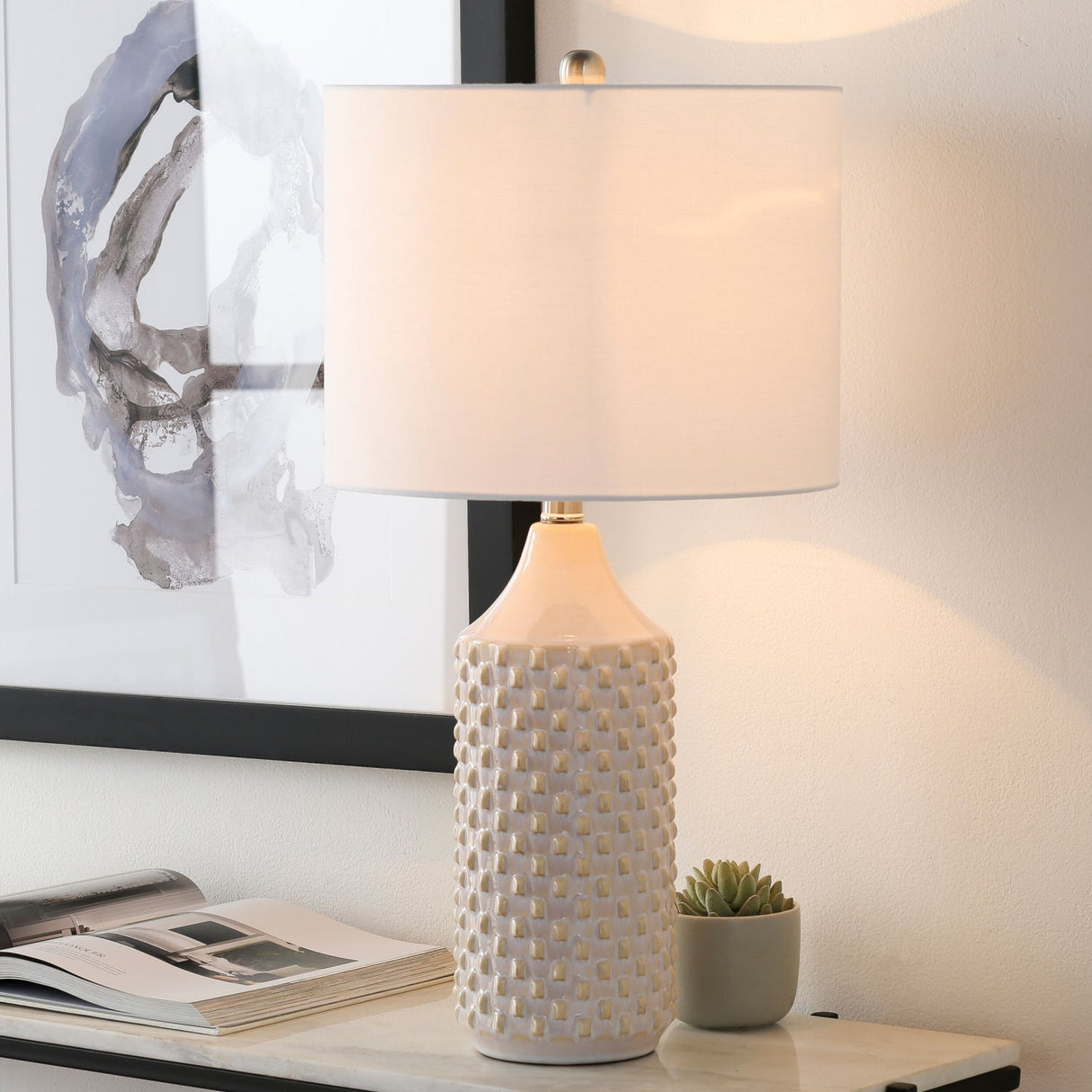 Modern European furniture - White Ceramic Linen Table Lamp - www.oroa.com
