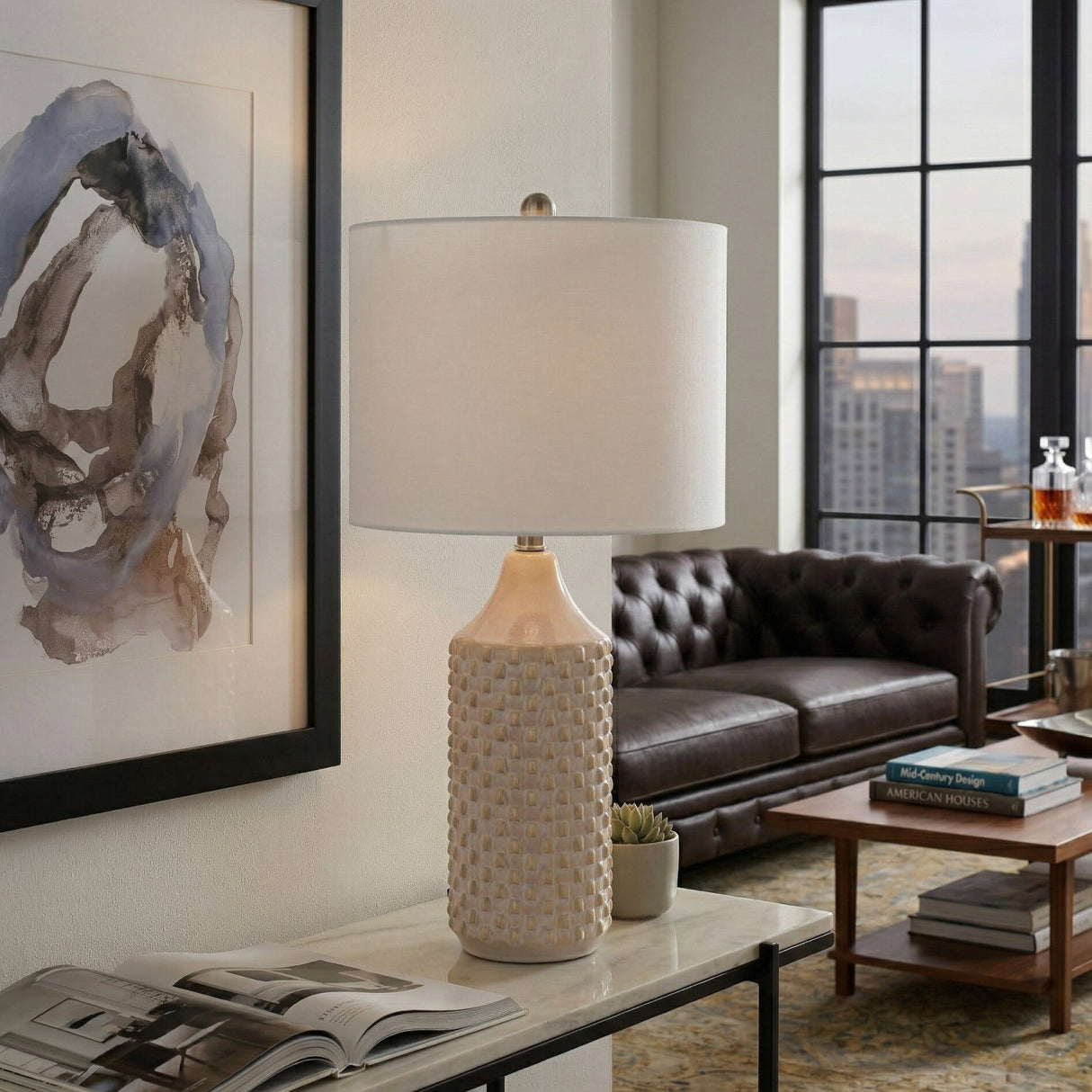 Modern European furniture - White Ceramic Linen Table Lamp - www.oroa.com