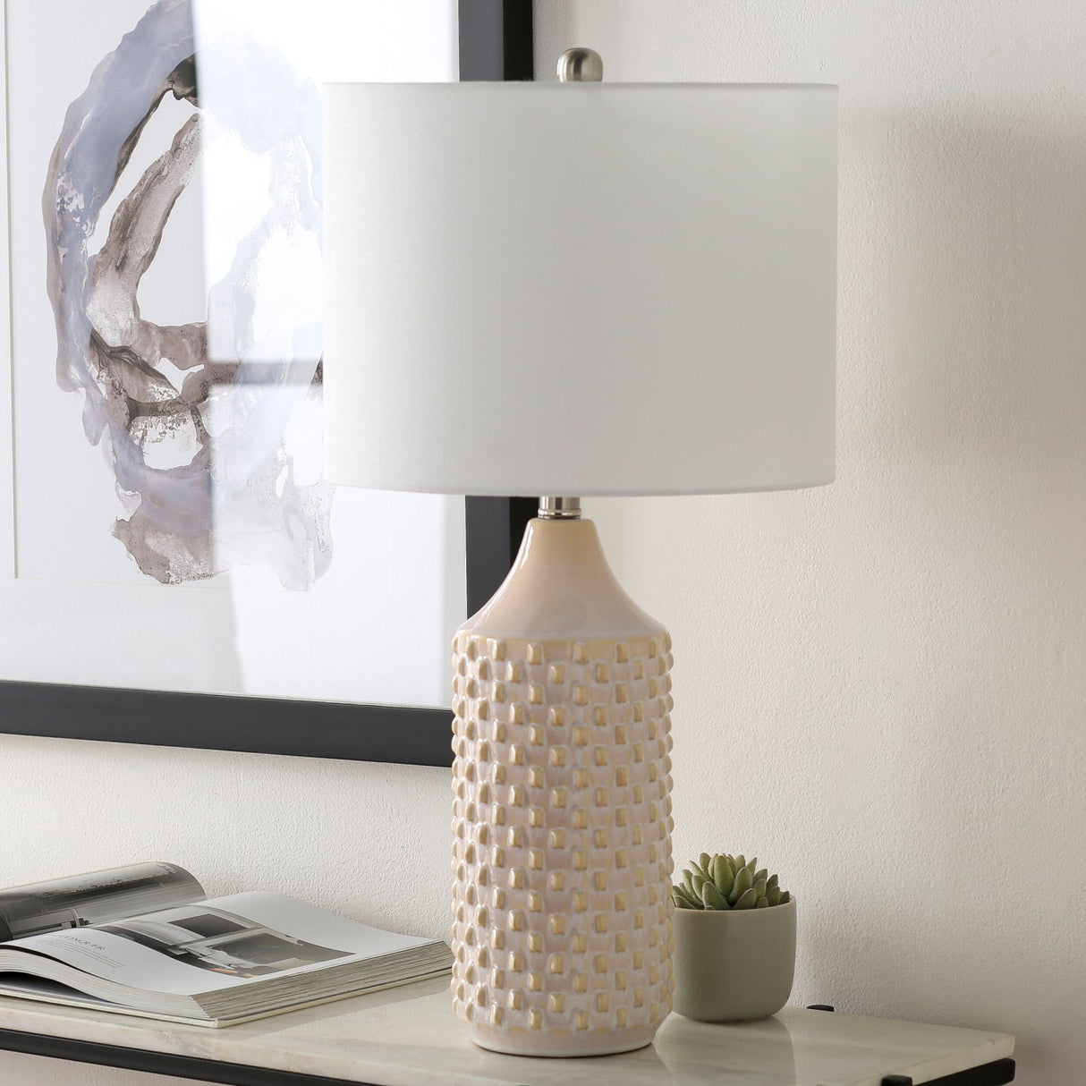 Modern European furniture - White Ceramic Linen Table Lamp - www.oroa.com
