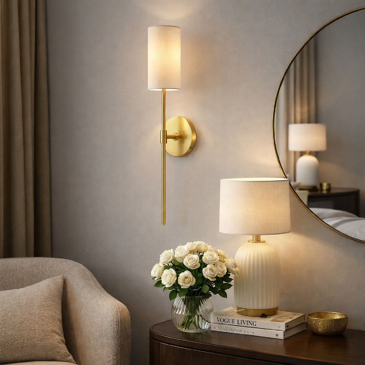 Modern European furniture - Cylindrical White Linen Wall Lamp - www.oroa.com