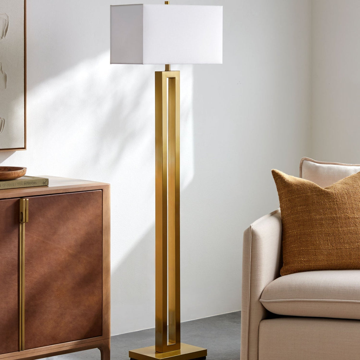 Modern European furniture - White Linen Gold Floor Lamp - www.oroa.com