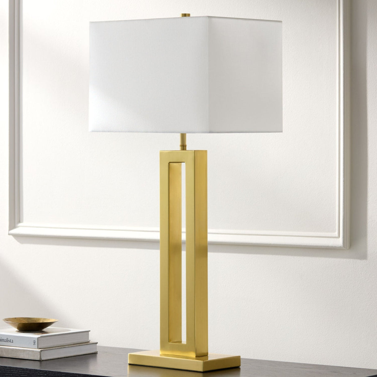 Modern European furniture - White Linen Gold Table Lamp - www.oroa.com