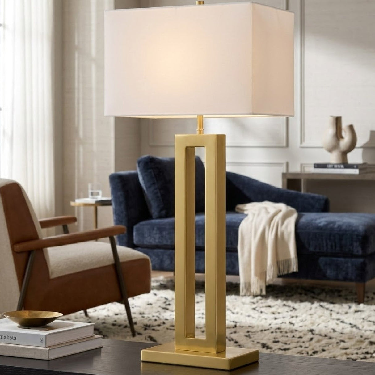 Modern European furniture - White Linen Gold Table Lamp - www.oroa.com