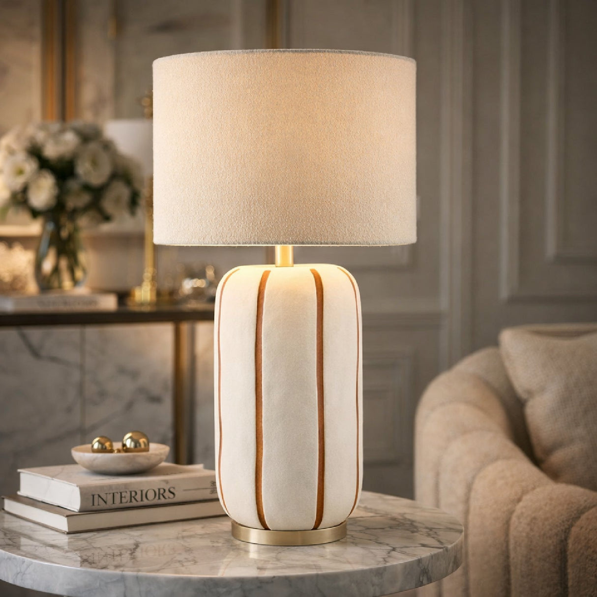Modern European furniture - Line Painted Ceramic Table Lamp - www.oroa.com