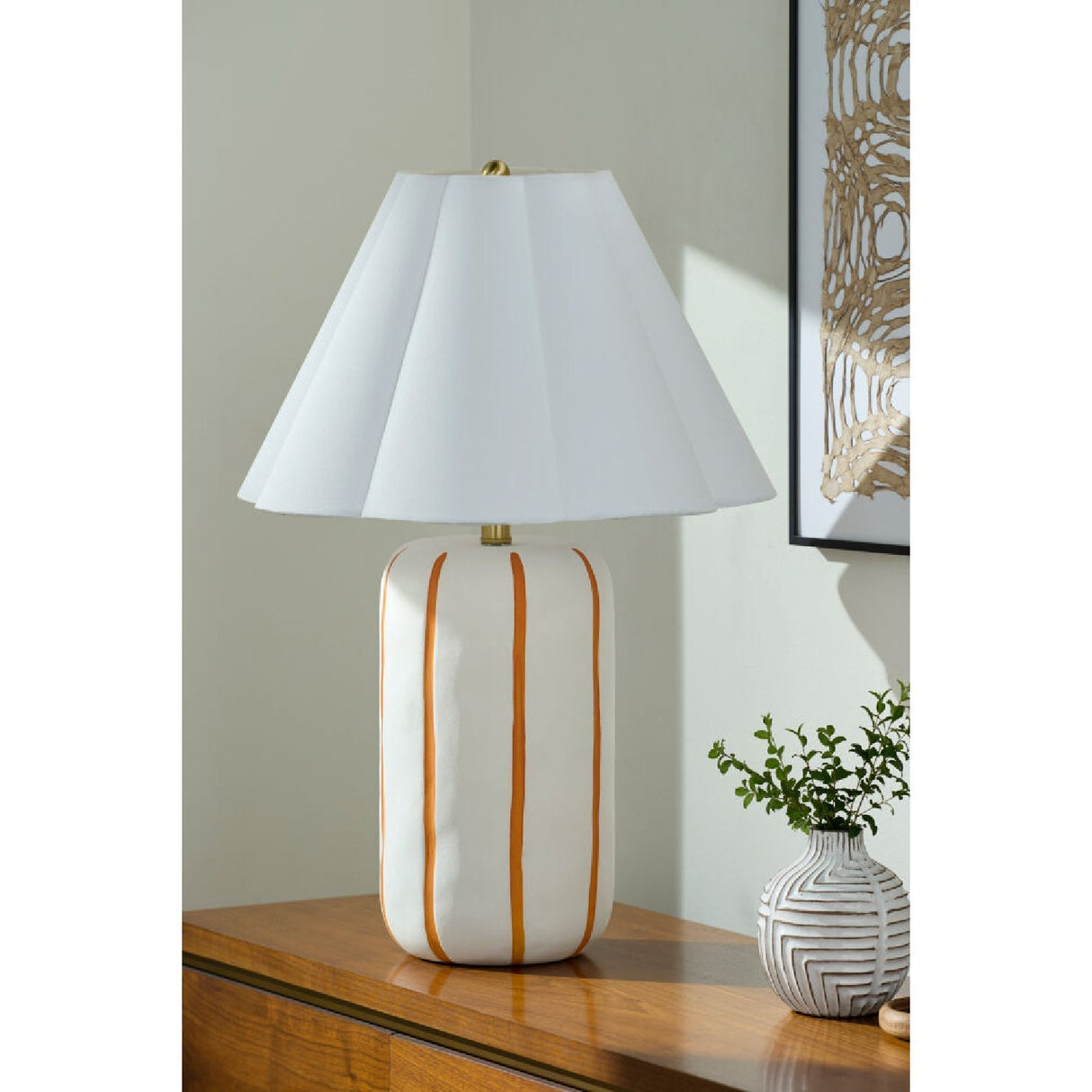 Modern European furniture - Scalloped White Linen Table Lamp - www.oroa.com