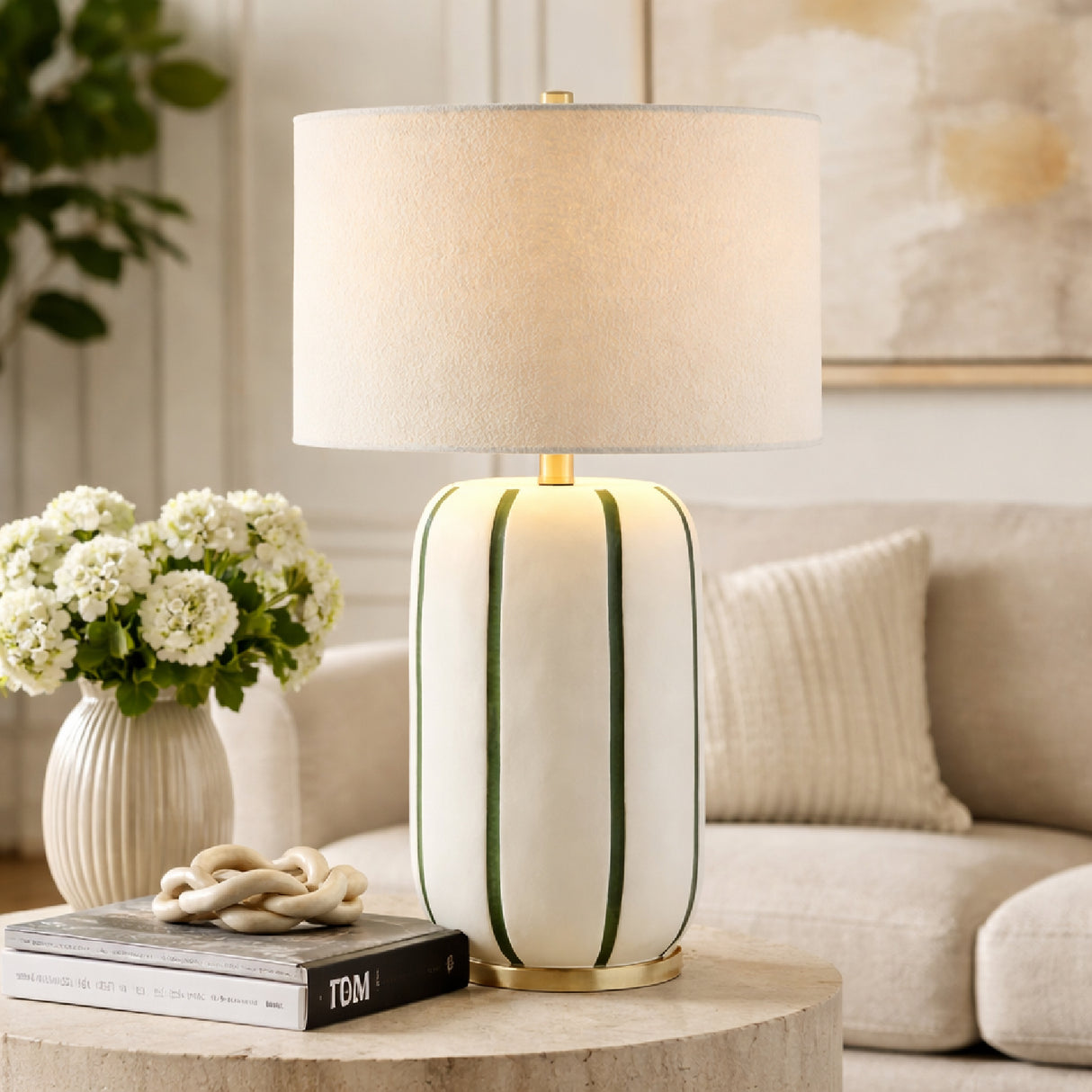 Modern European furniture - Line Painted Ceramic Table Lamp - www.oroa.com