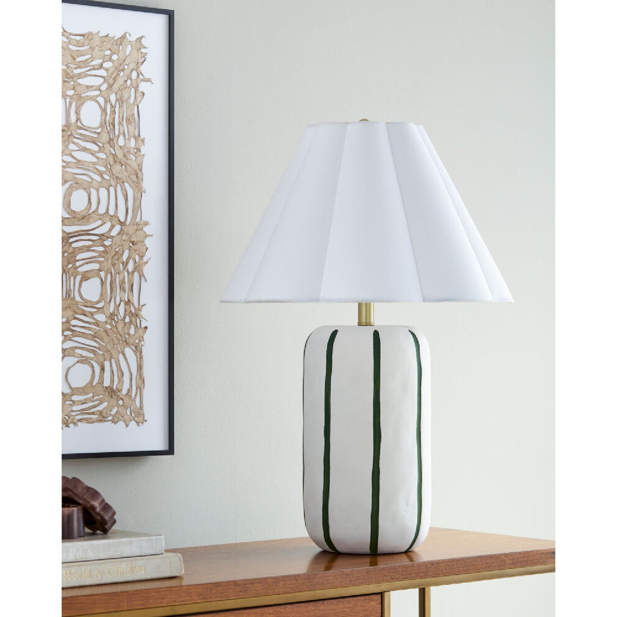 Modern European furniture - Scalloped White Linen Table Lamp - www.oroa.com